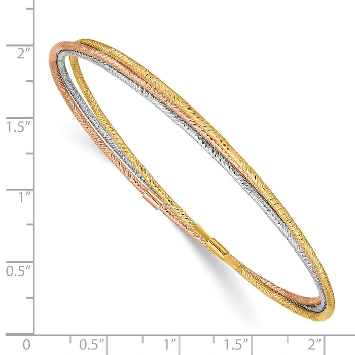 14k Tri-color Diamond-cut 3 Intertwined Slip-on Bangles