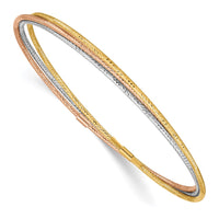 Thumbnail for 14k Tri-color Diamond-cut 3 Intertwined Slip-on Bangles