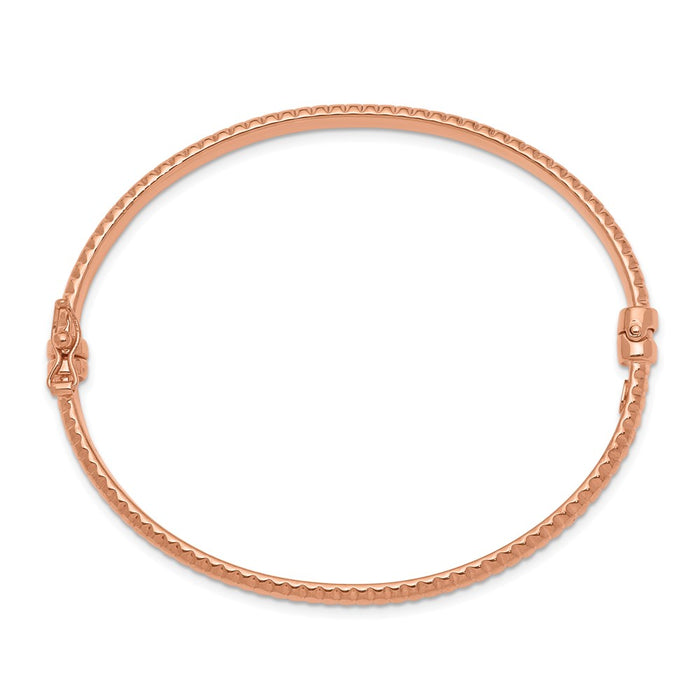 14K Rose Gold Polished Textured Hinged Bangle Bracelet