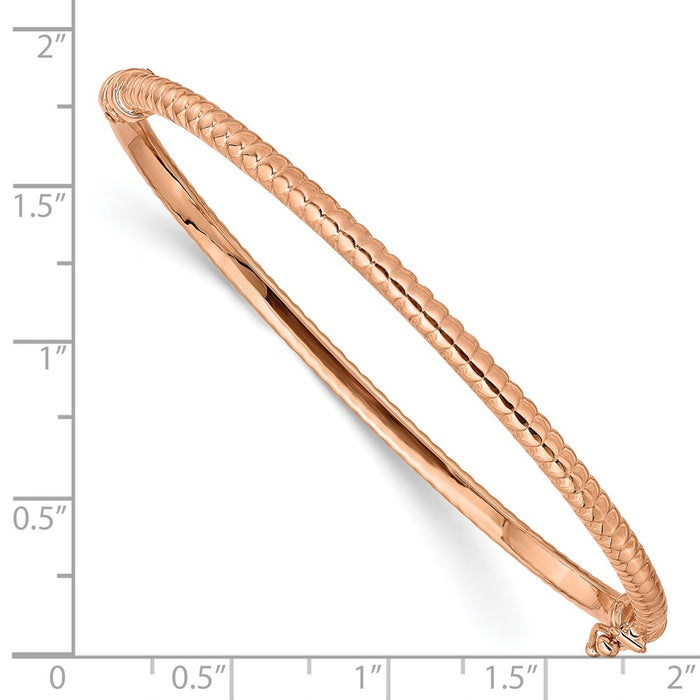 14K Rose Gold Polished Textured Hinged Bangle Bracelet