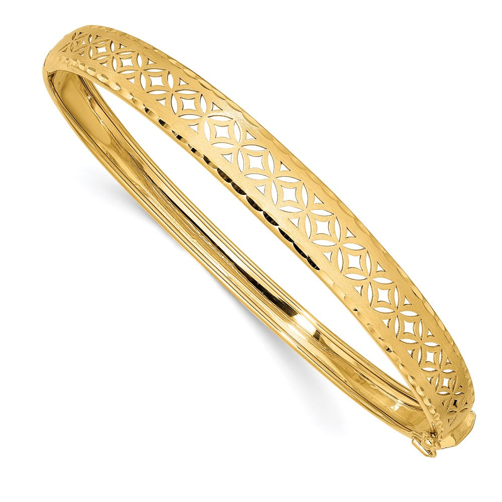 14k Polished and Textured Graduated Flexible Hinged Bangle