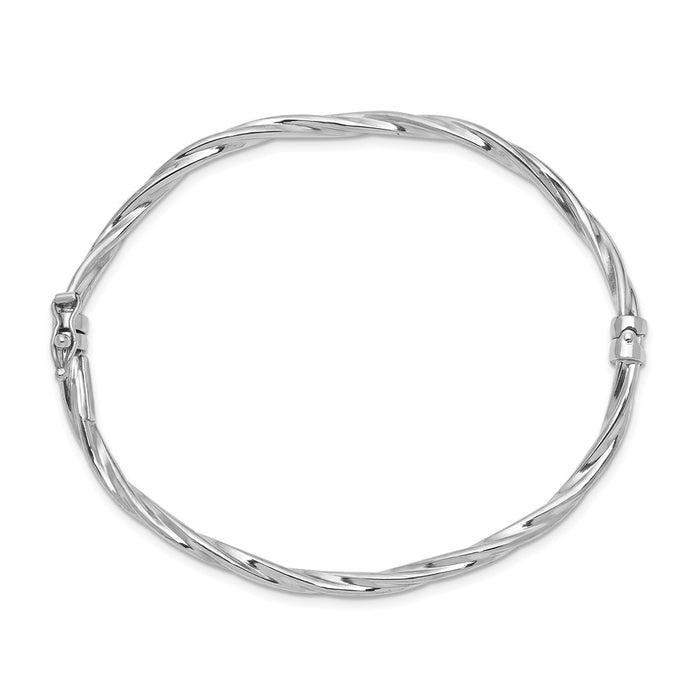 14k White Gold Polished Twisted Hinged Bangle Bracelet