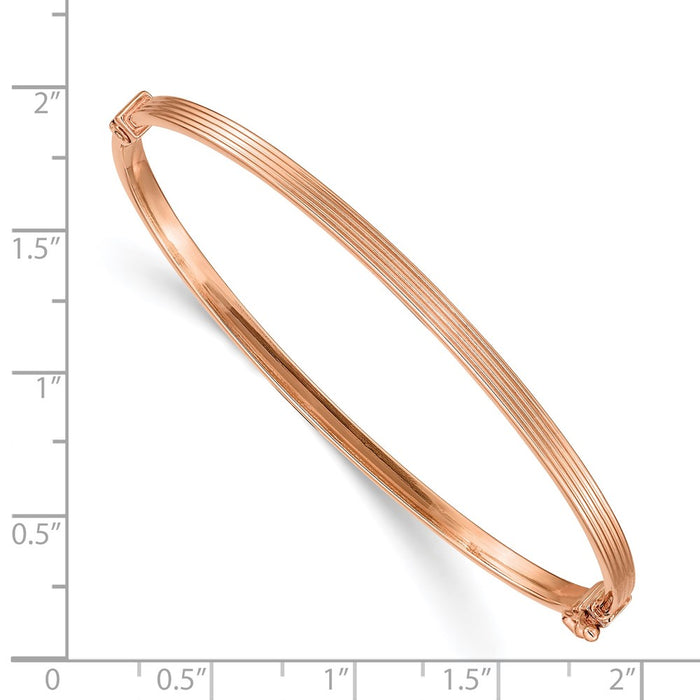 14k Rose Gold Polished Textured Hinged Bangle Bracelet