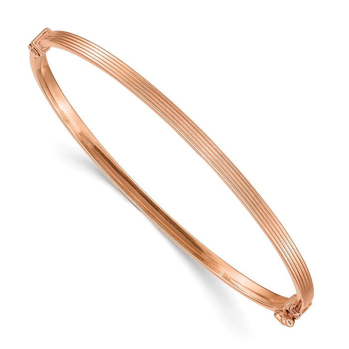 14k Rose Gold Polished Textured Hinged Bangle Bracelet