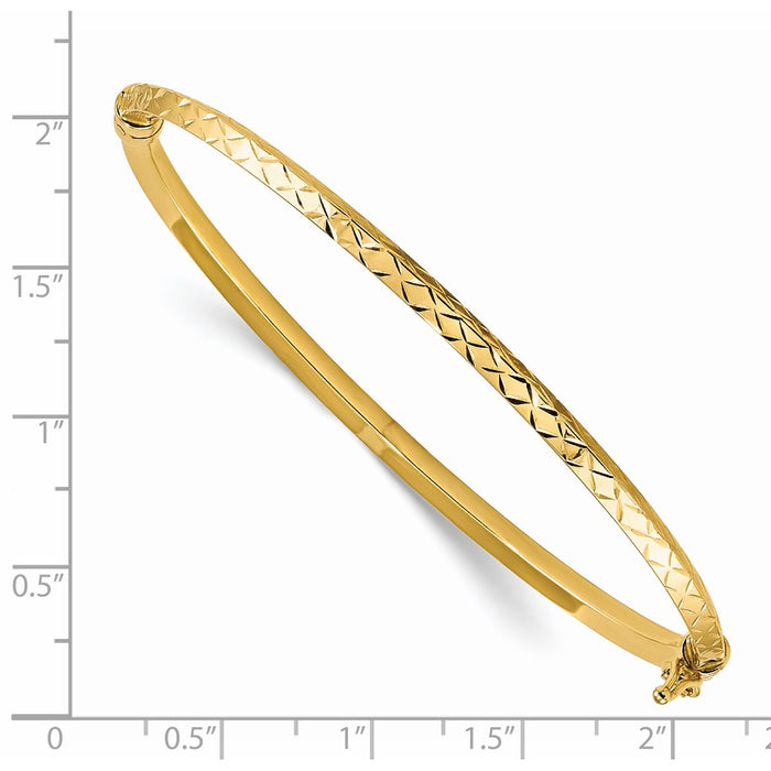 14k Polished Diamond-cut Hinged Bangle Bracelet