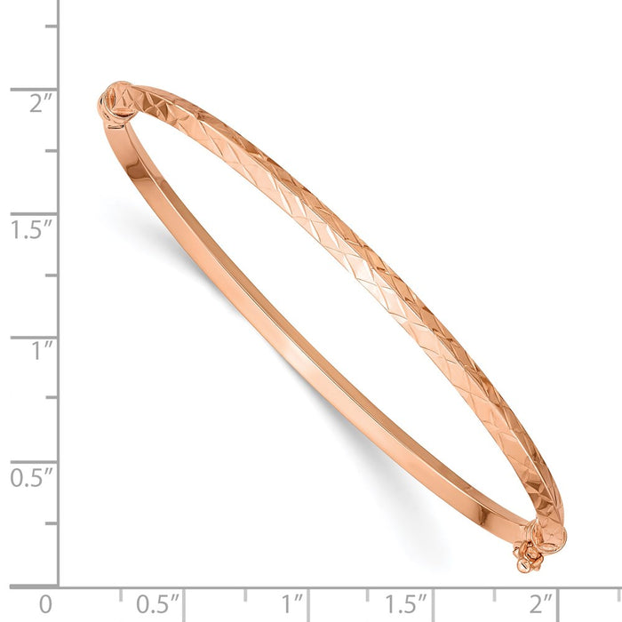 14k Rose Gold Polished Diamond-cut Hinged Bangle Bracelet