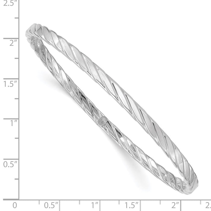 14K White Gold 4mm Textured Twist Slip-on Bangle