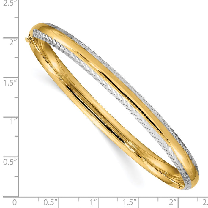 14k 4/16 w/White Rhodium Diamond-Cut Hinged Bangle