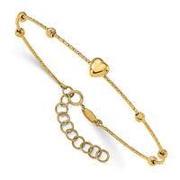 Thumbnail for 14K D/C Beads with Heart w/1in ext. Flexible Bangle Bracelet