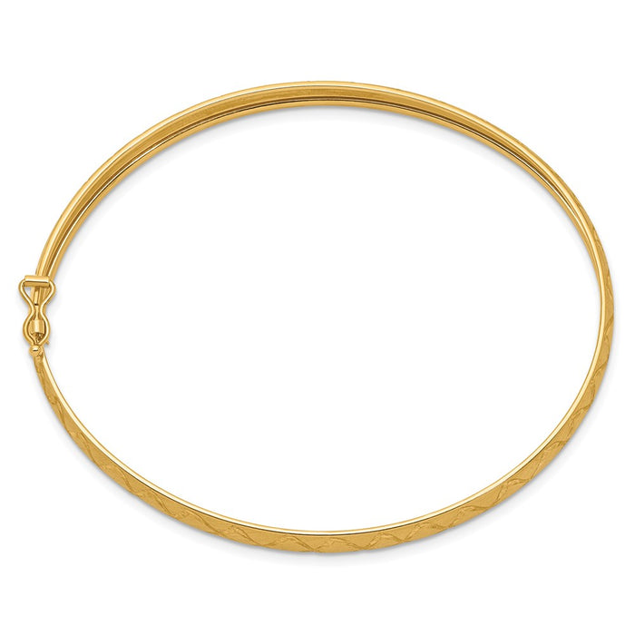 14K Satin D/C X-Pattern Oval Flexible Bangle