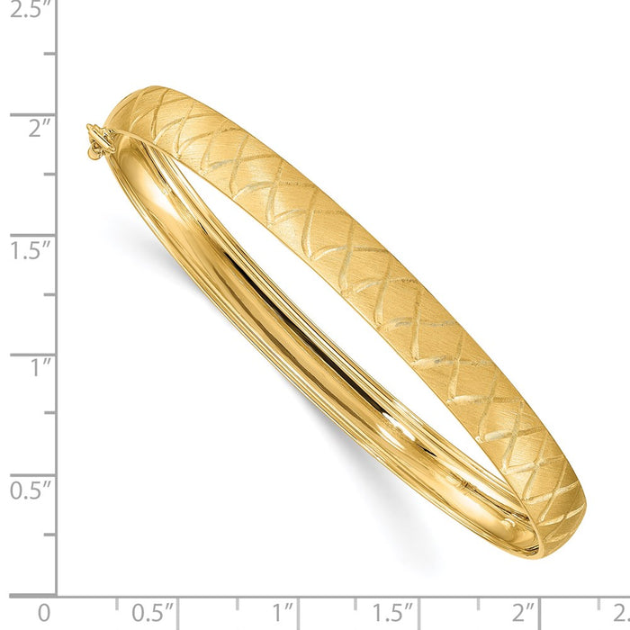 14K Satin D/C X-Pattern Oval Flexible Bangle