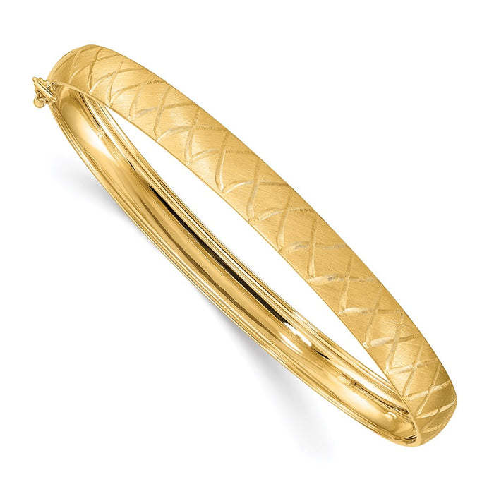 14K Satin D/C X-Pattern Oval Flexible Bangle