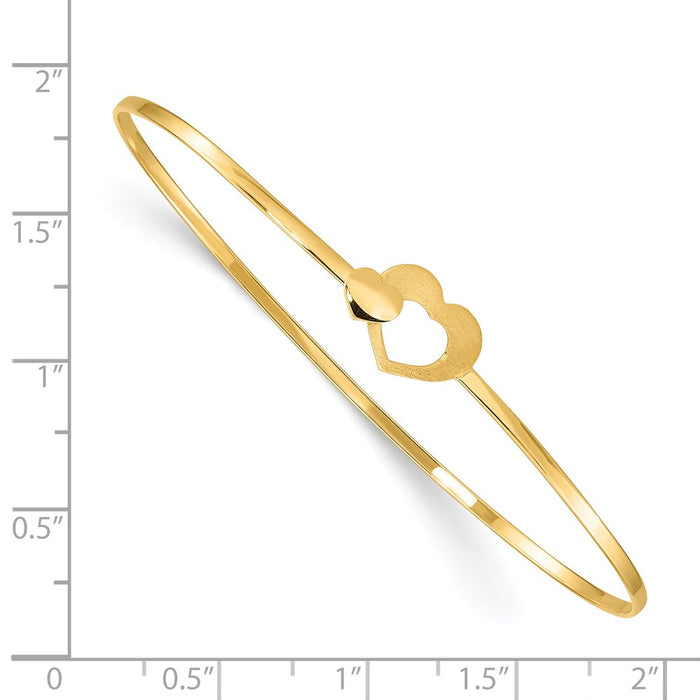 14K Brushed and Polished Hearts Flexible Bangle