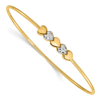 Thumbnail for 14K & White Rhodium Polished D/C Hearts Slip On Bangle