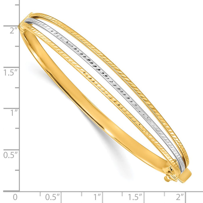 14K Two-tone 4-6.5mm Polished D/C Hinged Bangle