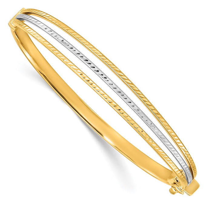 14K Two-tone 4-6.5mm Polished D/C Hinged Bangle