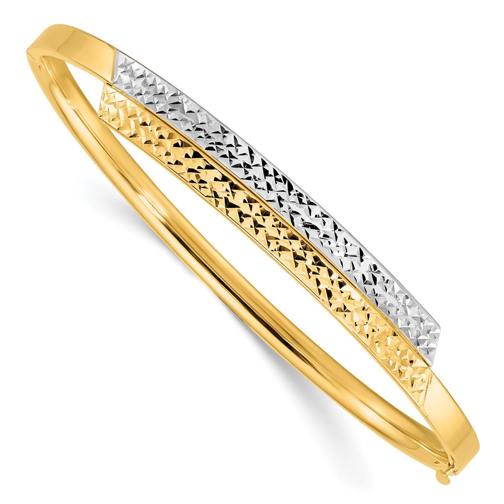 14ky 2/16 White Rhodium Diamond-cut Overlap Hinged Bangle