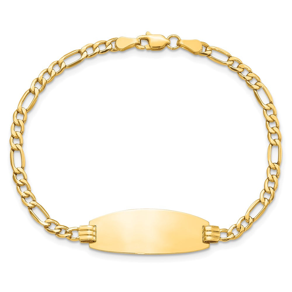 14k White Gold Semi-Solid Oval Figaro Oval ID Bracelet