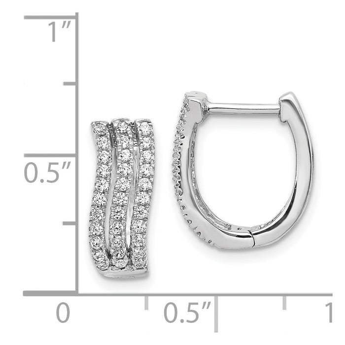 14k White Gold 3-row Diamond Hinged Hoop Earrings