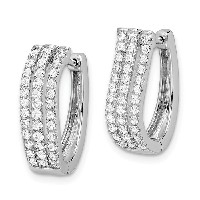 14k White Gold 3-row Diamond Hinged Hoop Earrings