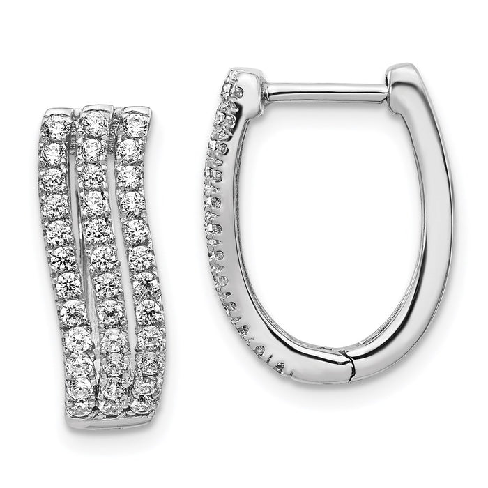 14k White Gold 3-row Diamond Hinged Hoop Earrings