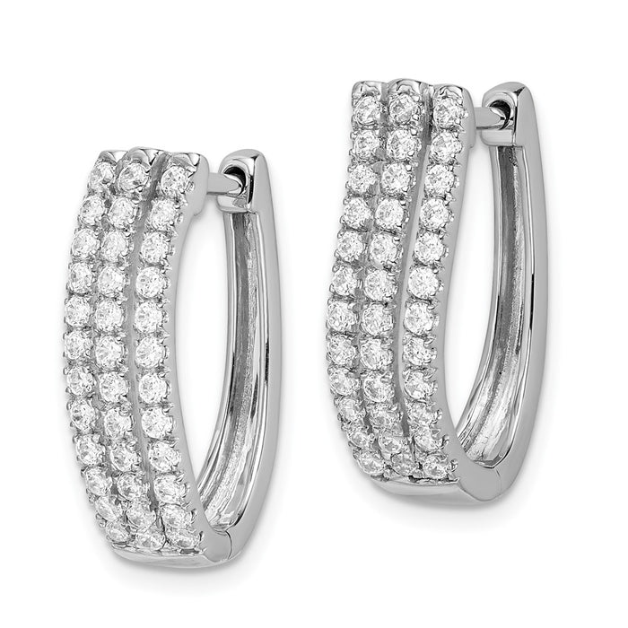 14k White Gold 3-row Diamond Hinged Hoop Earrings