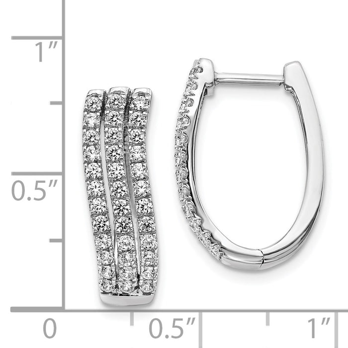 14k White Gold 3-row Diamond Hinged Hoop Earrings