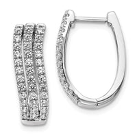 Thumbnail for 14k White Gold 3-row Diamond Hinged Hoop Earrings
