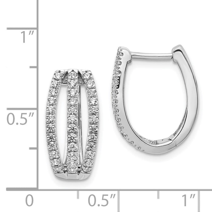 14k White Gold 3-row Diamond Hinged Hoop Earrings