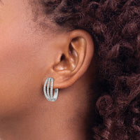 Thumbnail for 14k White Gold 3-row Diamond Hinged Hoop Earrings