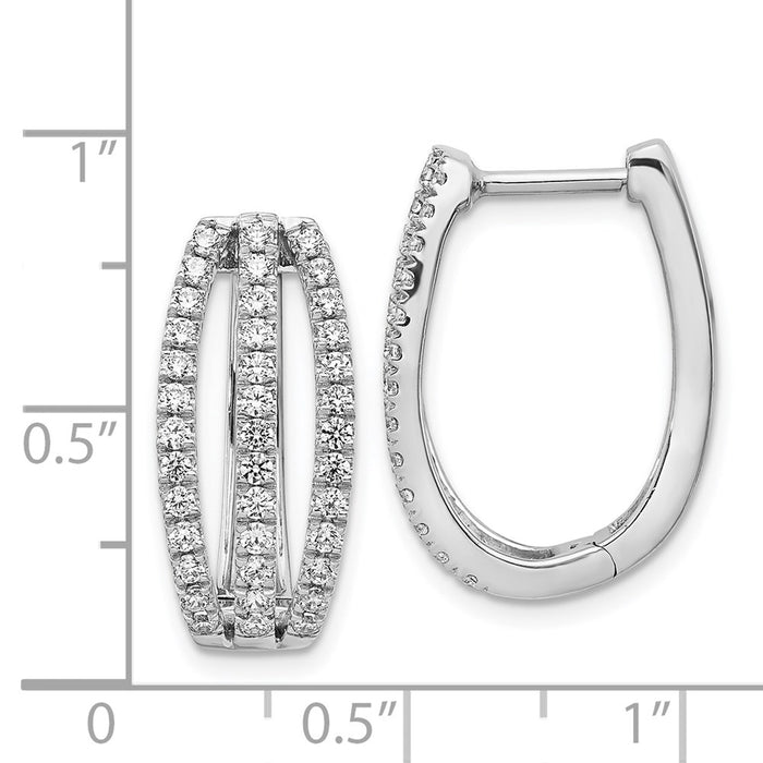 14k White Gold 3-row Diamond Hinged Hoop Earrings