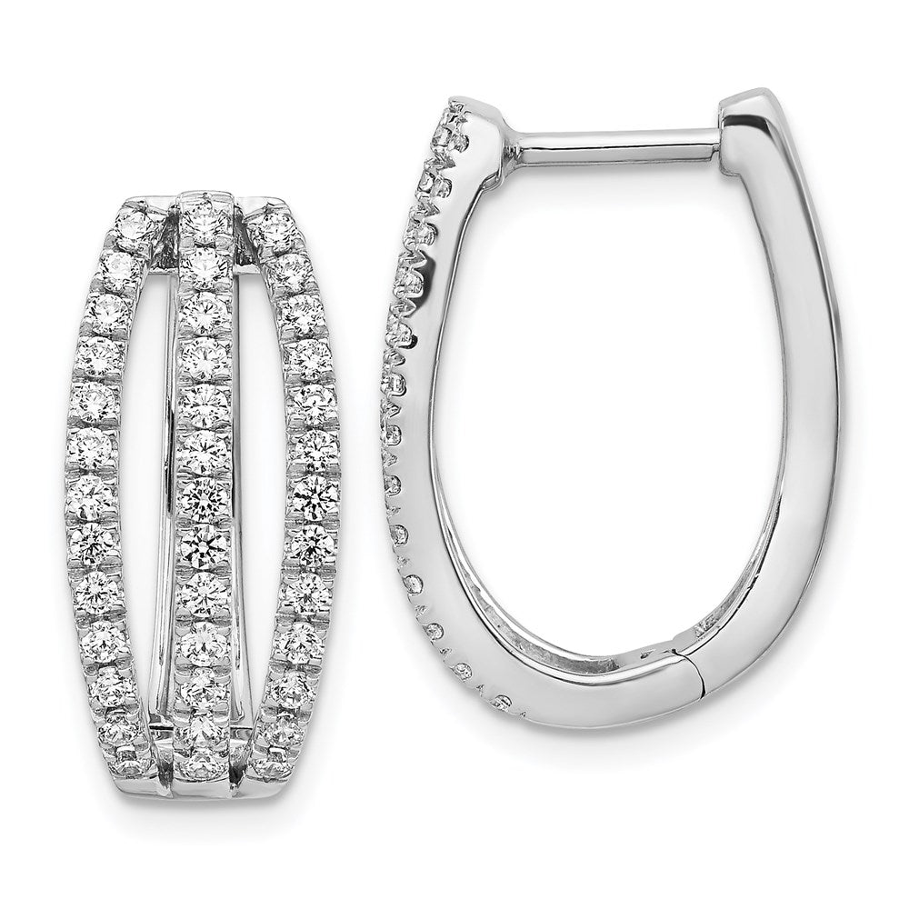 14k White Gold 3-row Diamond Hinged Hoop Earrings