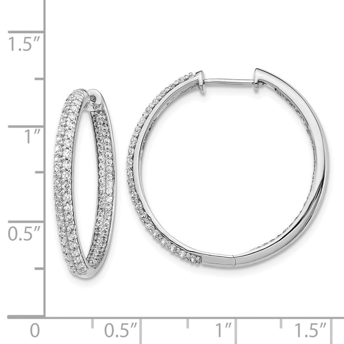 14k White Gold Diamond In/Out Hinged Hoop Earrings