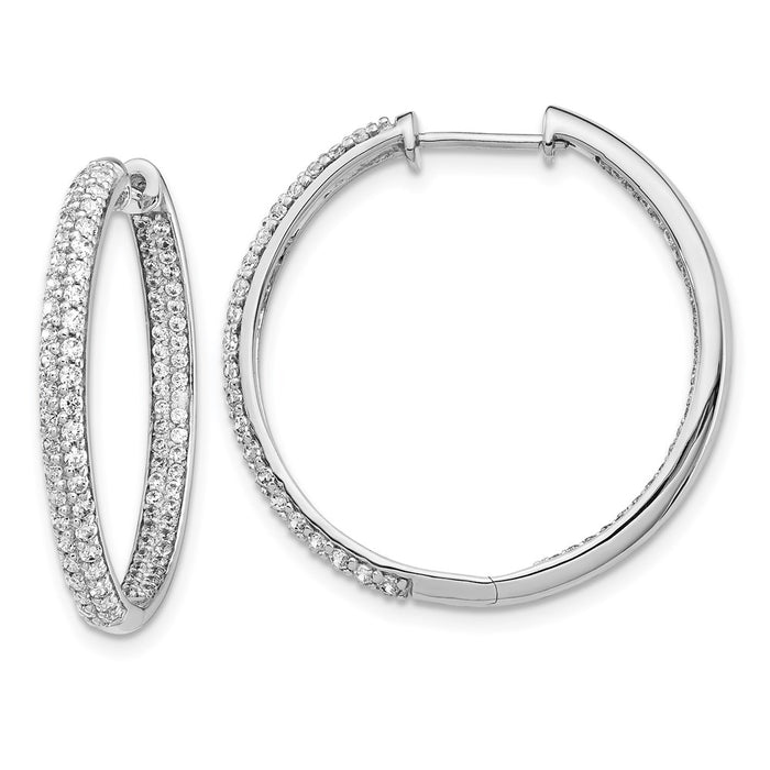 14k White Gold Diamond In/Out Hinged Hoop Earrings