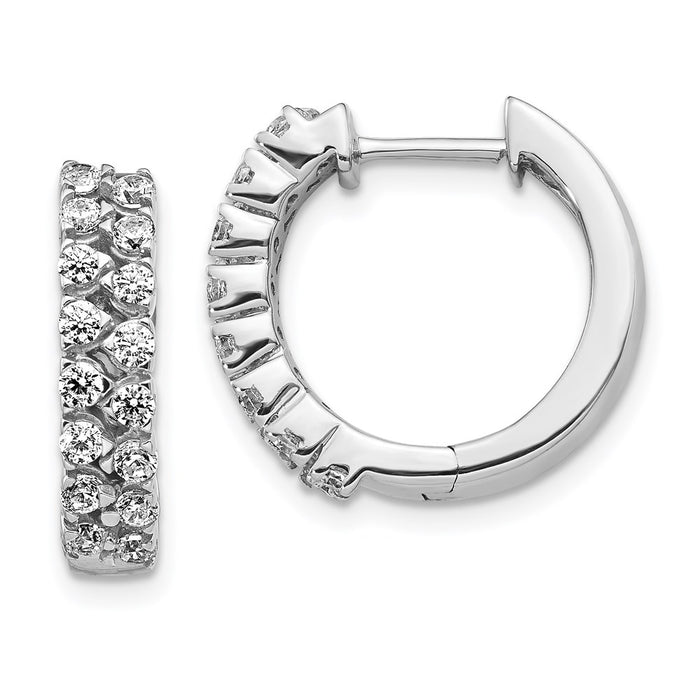 14k White Gold 2-row Diamond Hinged Hoop Earrings