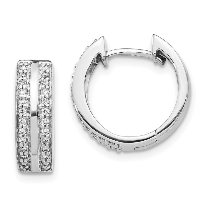 14k White Gold 2-row Diamond Hinged Hoop Earrings