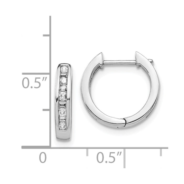 14k White Gold Round/Baguette Diamond Hinged Hoop Earrings