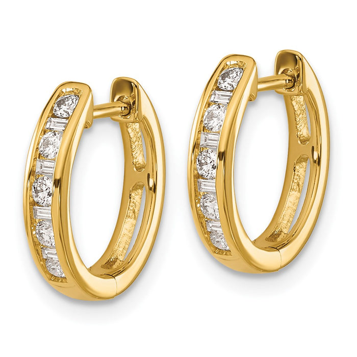 14k Round/Baguette Diamond Hinged Hoop Earrings