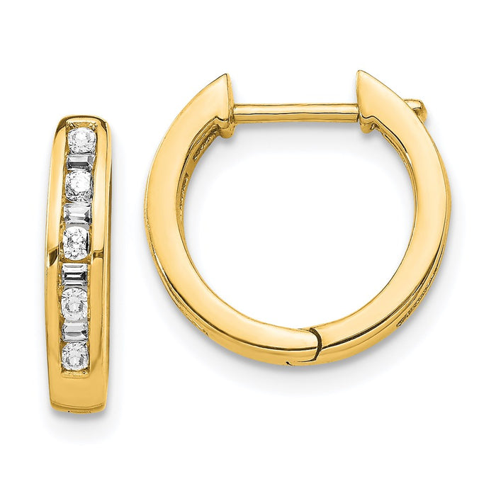 14k Round/Baguette Diamond Hinged Hoop Earrings