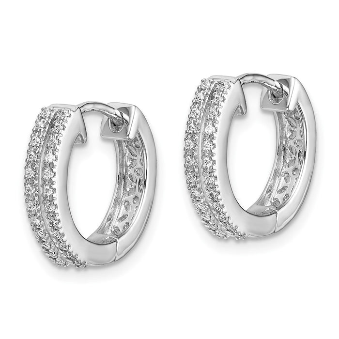 14k White Gold Diamond Hinged Round Hoop Earrings