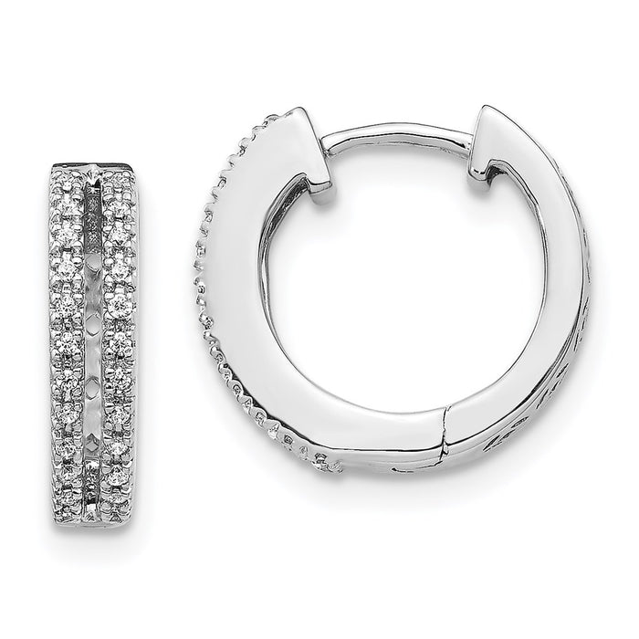 14k White Gold Diamond Hinged Round Hoop Earrings