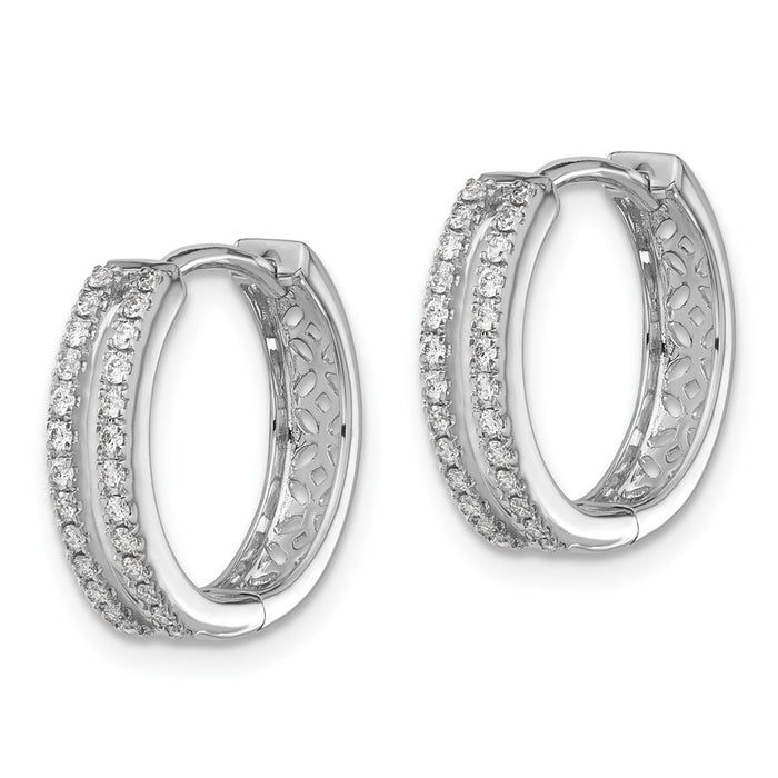 14k White Gold Diamond Hinged Round Hoop Earrings