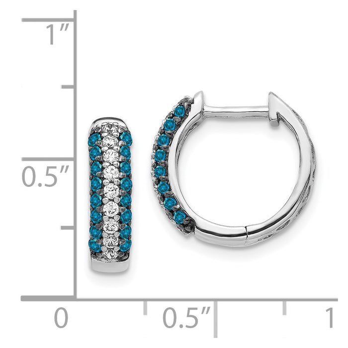 14k White Gold White and Blue Diamond Hinged Hoop Earrings