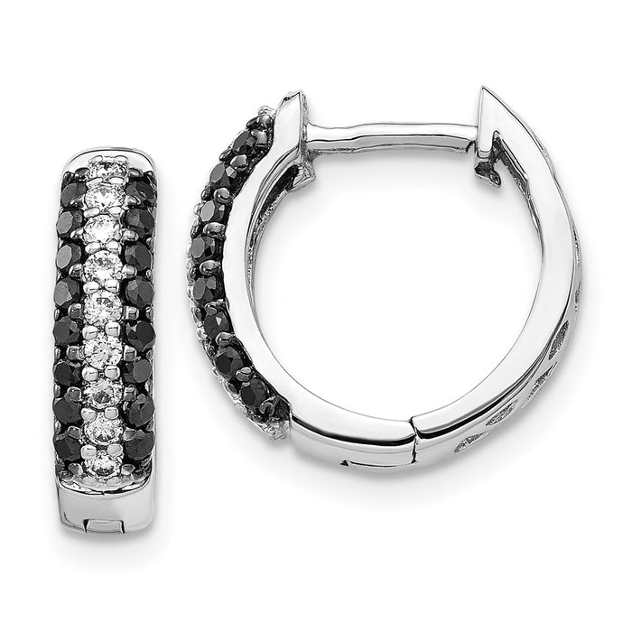 14k White Gold White and Blue Diamond Hinged Hoop Earrings