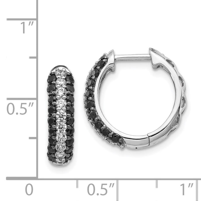 14k White Gold White and Black Diamond Hinged Hoop Earrings