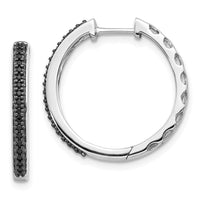 Thumbnail for 14k White Gold Black Diamond 2mm Hinged Hoop Earrings