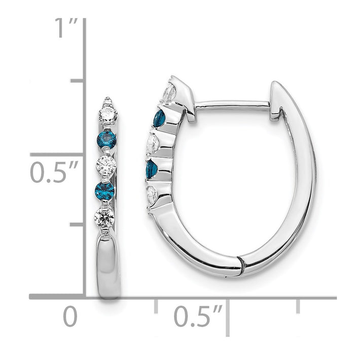 14k White Gold Blue/White Diamond Hinged Hoop Earrings