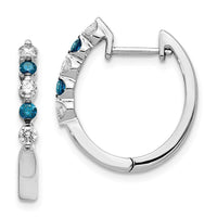 Thumbnail for 14k White Gold Blue/White Diamond Hinged Hoop Earrings