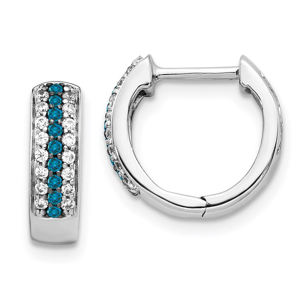 14k White Gold Blue and White Diamond Hinged Hoop Earrings