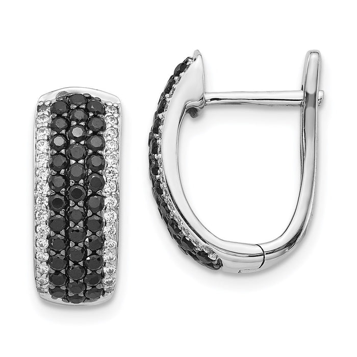 14k White Gold Black and White Diamond Hinged Hoop Earrings